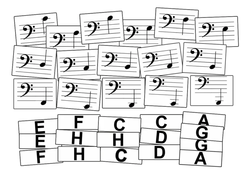 Muzyczne nuty basowe - dopasowywanie nut w kluczu basowym PDF